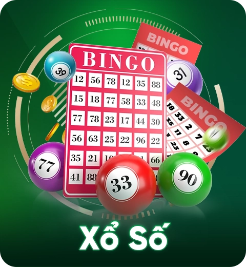 Hình ảnh minh họa trò chơi xổ số trực tuyến với các thẻ bingo, bóng số và xu vàng – biểu tượng cho vận may và giải thưởng lớn trên nền xanh.
